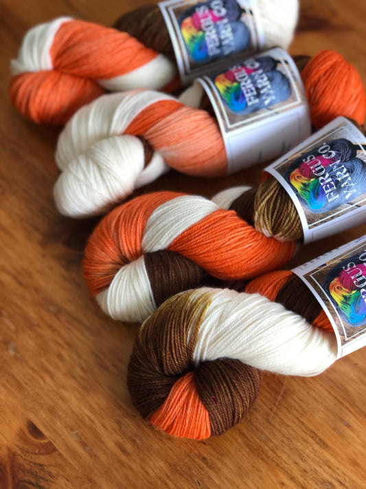 Sock Weight (1) Yarn, Hand Painted "Pumpkin Spice Latte" Colourway